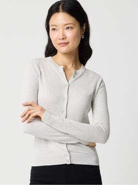 J. Crew Factory Light Heather Gray Button-Front Crewneck Cardigan
